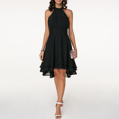 Women's Halter Neck Ruffle Flared Midi Dress