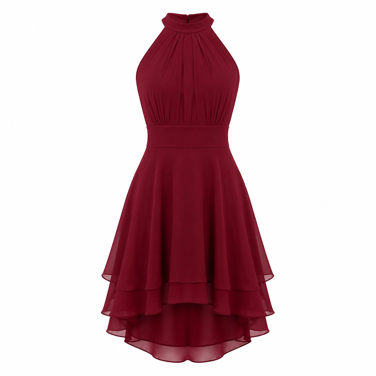 Women's Halter Neck Ruffle Flared Midi Dress
