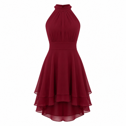 Women's Halter Neck Ruffle Flared Midi Dress