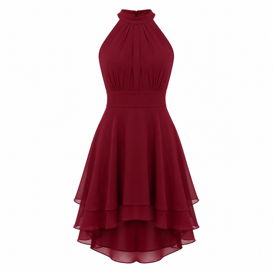 Women's Halter Neck Ruffle Flared Midi Dress