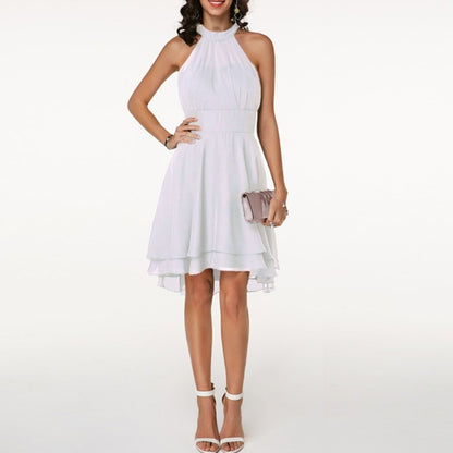 Women's Halter Neck Ruffle Flared Midi Dress