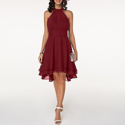 Women's Halter Neck Ruffle Flared Midi Dress