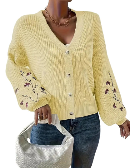 Women's Embroidered V-Neck Cardigan