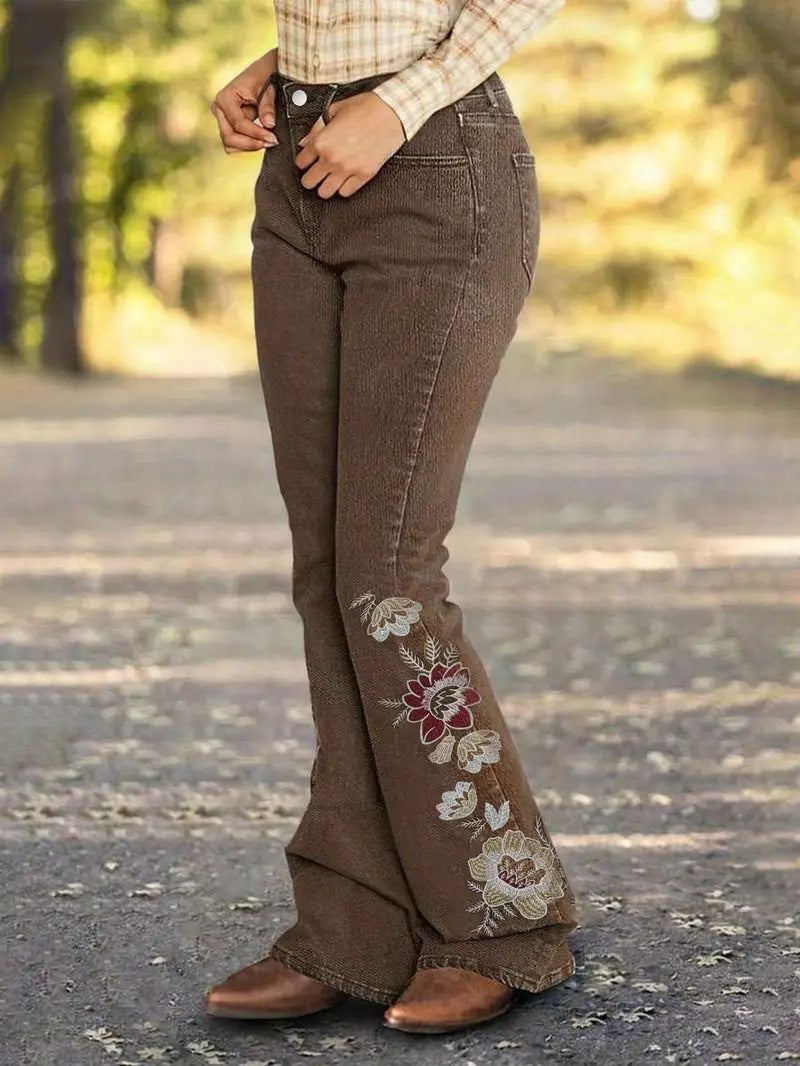 Women's Flared Pants with Floral Pattern