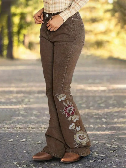 Women's Flared Pants with Floral Pattern
