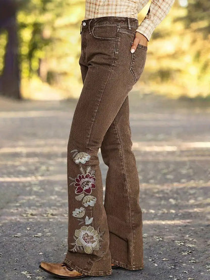 Women's Flared Pants with Floral Pattern
