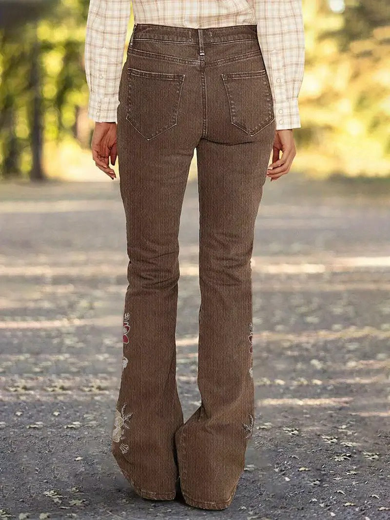 Women's Flared Pants with Floral Pattern