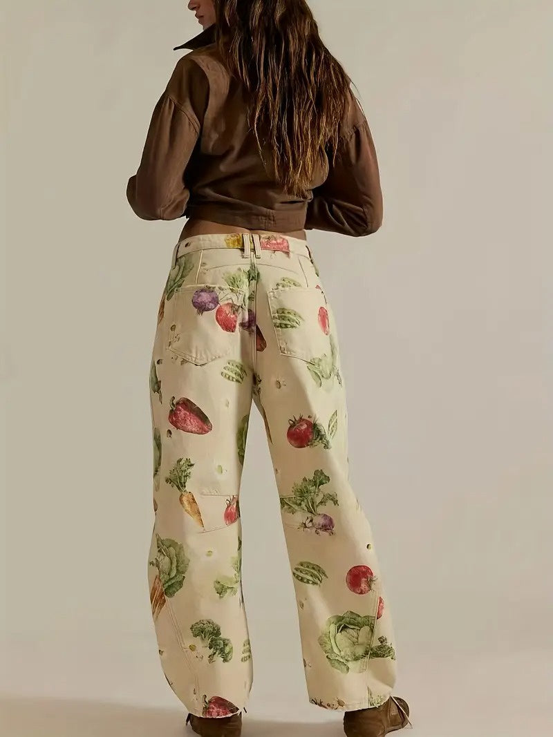 Women's Pants with Vegetable Print