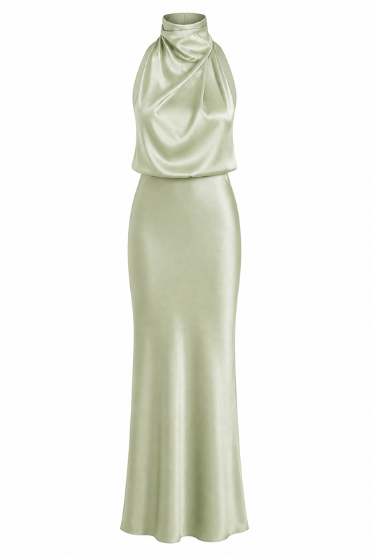 Women’s High Neck Satin Maxi Dress