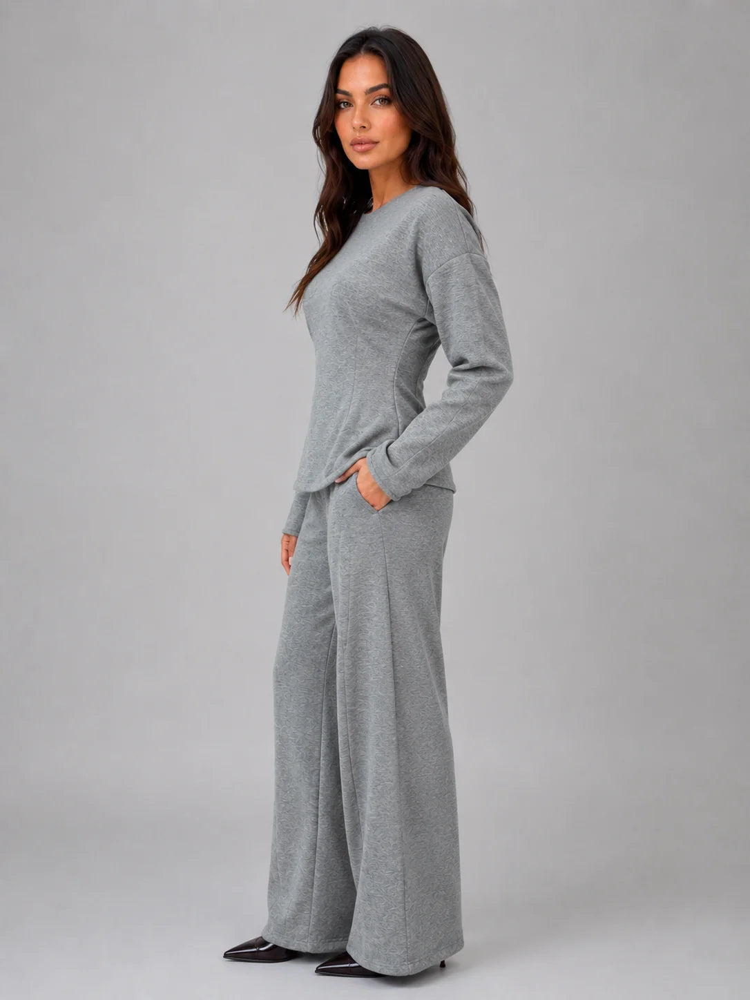 Londyn | Women's Lounge Set Fitted Top Wide-Leg Trousers Two-Piece Soft Cosy Coordinated Relaxed Comfort Warm Loungewear Everyday