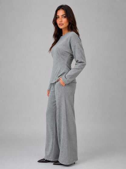 Londyn | Women's Lounge Set Fitted Top Wide-Leg Trousers Two-Piece Soft Cosy Coordinated Relaxed Comfort Warm Loungewear Everyday