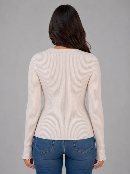 Priscilla | Women's Cardigan Ribbed Knit V-Neck Button-Up Soft Cosy Warm Relaxed Layering Chic Feminine Casual Everyday Autumn
