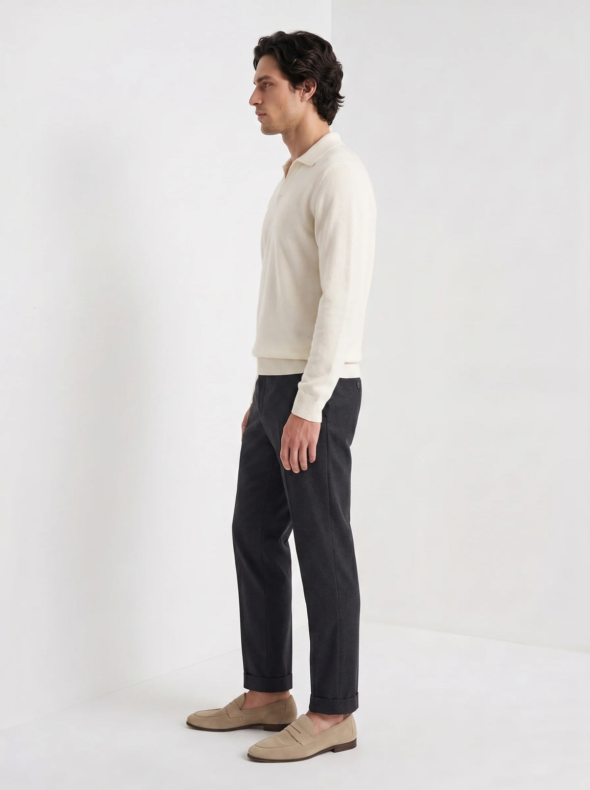 Aurelio | Men's Polo Sweater Long-Sleeve Knit Collared Soft Refined Smart Casual Everyday Layering Autumn Winter Knitwear