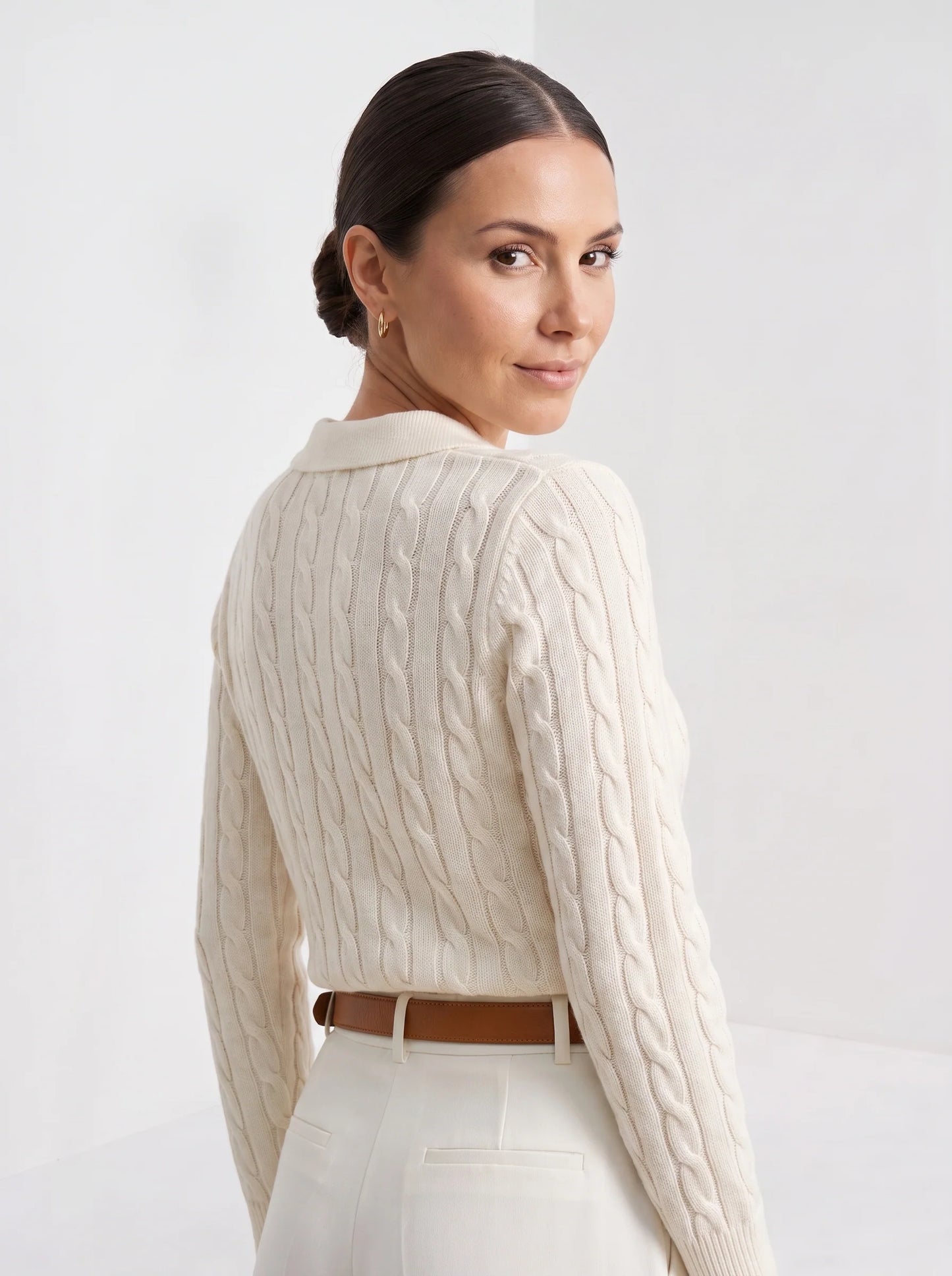Melina | Women's Sweater Cable-Knit Chunky Textured Round Neck Soft Cosy Warm Layering Chic Feminine Casual Everyday Autumn Winter