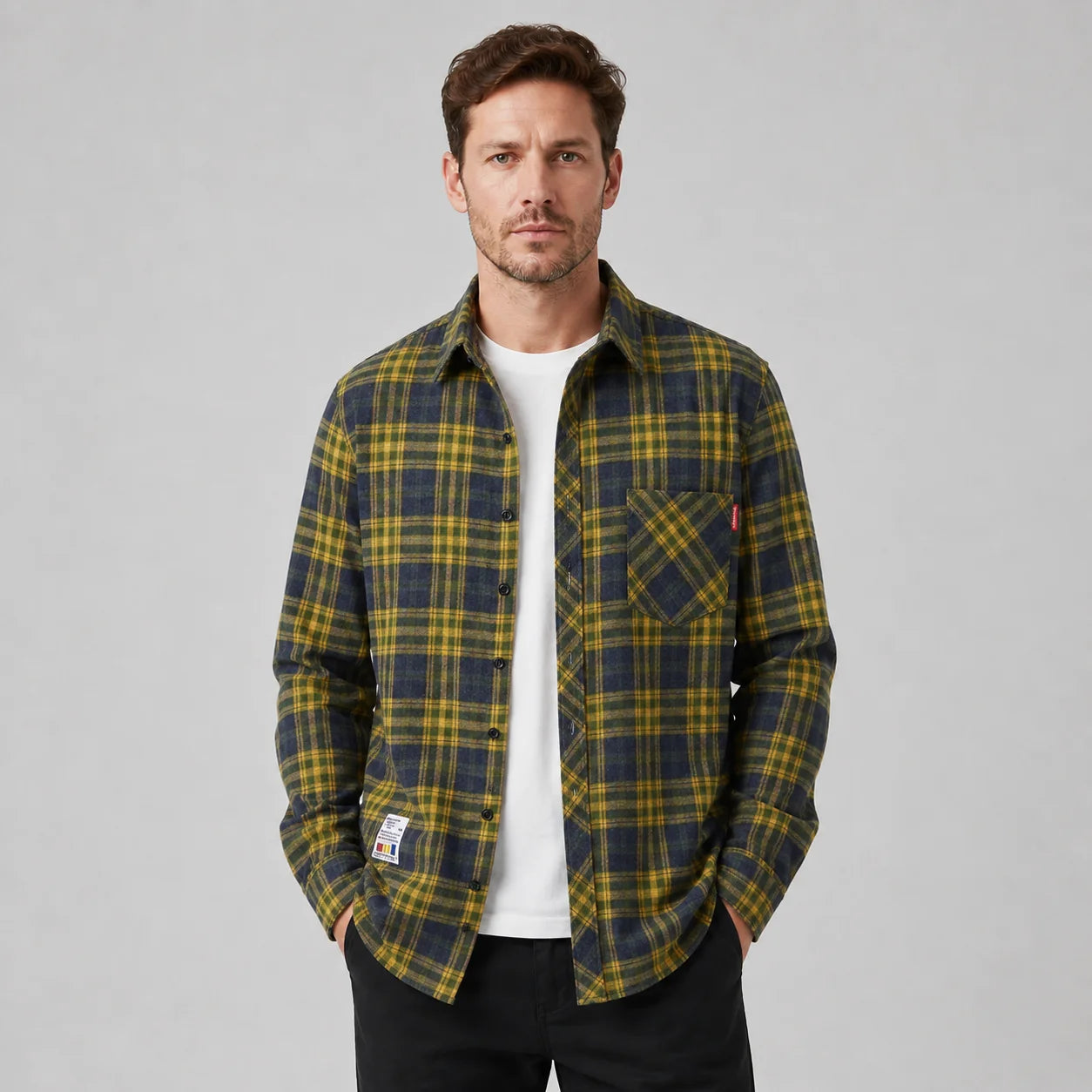 Leonel | Men's Overshirt Check Flannel Button-Front Cotton Warm Casual Everyday Layering Autumn Winter Versatile Rugged Shirt