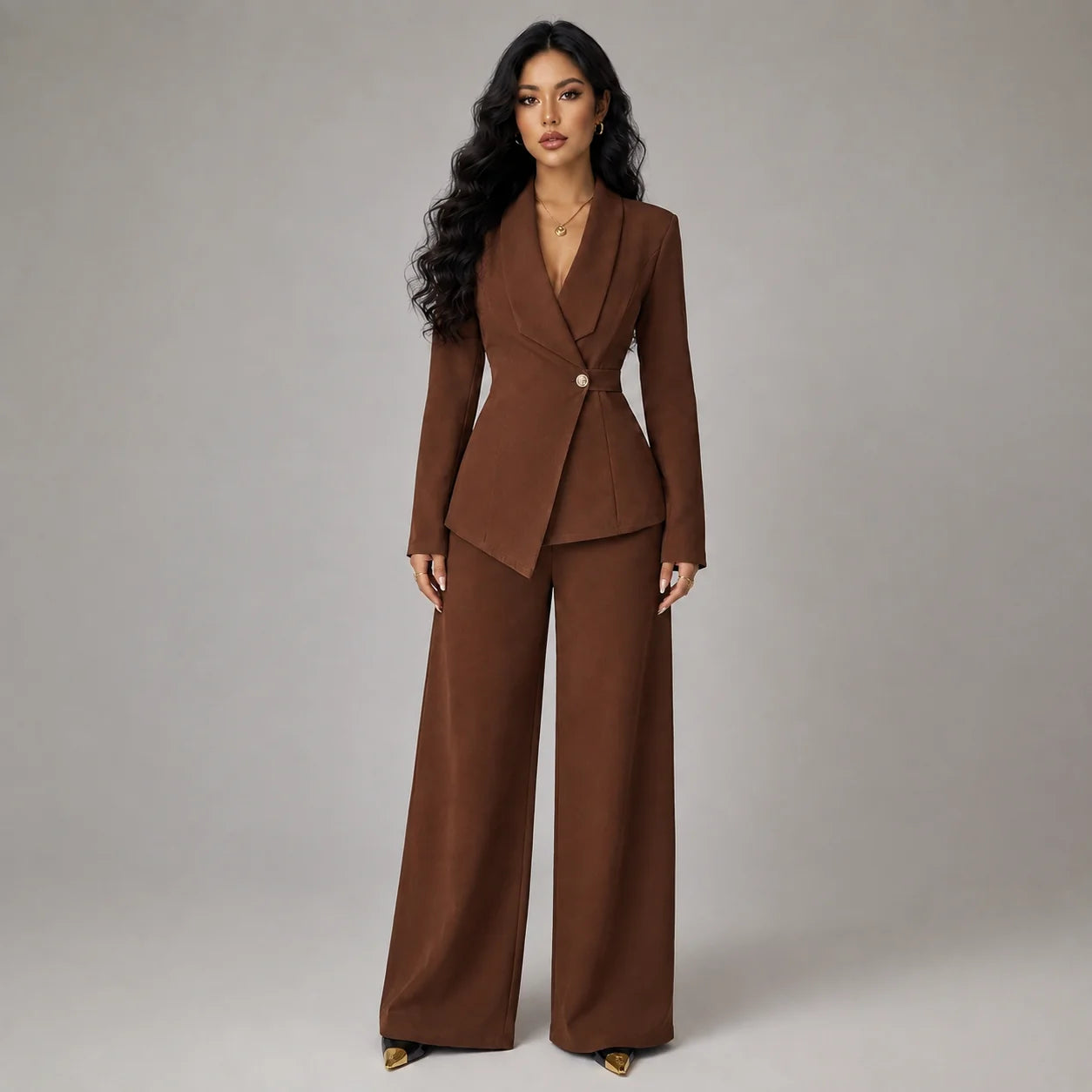 Teagan | Women's Co-ord Set Blazer Wide-Leg Trousers Two-Piece Tailored Structured Smart Occasion Office Coordinated Autumn Winter