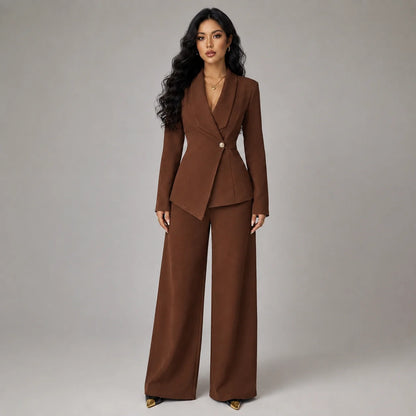Teagan | Women's Co-ord Set Blazer Wide-Leg Trousers Two-Piece Tailored Structured Smart Occasion Office Coordinated Autumn Winter