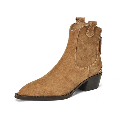 Waverly | Women's Ankle Boots Suede-Look Western Structured Pointed Statement Heritage Chic Casual Everyday Autumn Winter Footwear