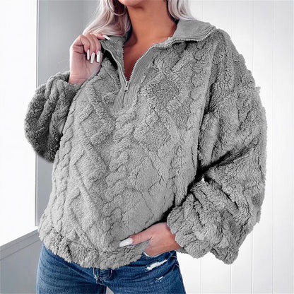Shay | Women's Jumper Zip-Neck Fleece Pullover Textured Soft Cosy Warm Relaxed Layering Chic Feminine Casual Everyday Autumn