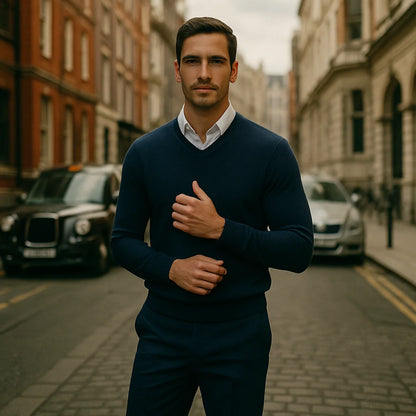 Benedict | Men's Wool Sweater Premium Soft Knit Warm Refined Timeless Smart Casual Everyday Layering Autumn Winter Knitwear Cosy
