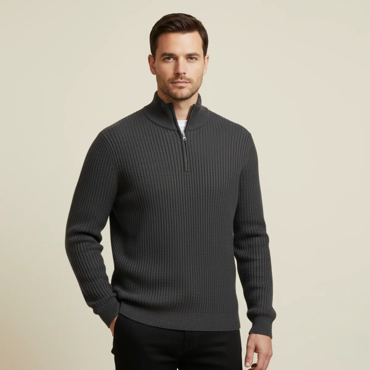 Jago | Men's Merino Wool Sweater Quarter-Zip Premium Soft Warm Refined Smart Casual Everyday Layering Autumn Winter Knitwear Cosy