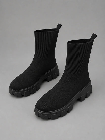 Leilani | Women's Sock Boots Stretch Chunky Sole Sleek Fitted Modern Everyday Winter Casual Comfort Versatile Statement Flattering