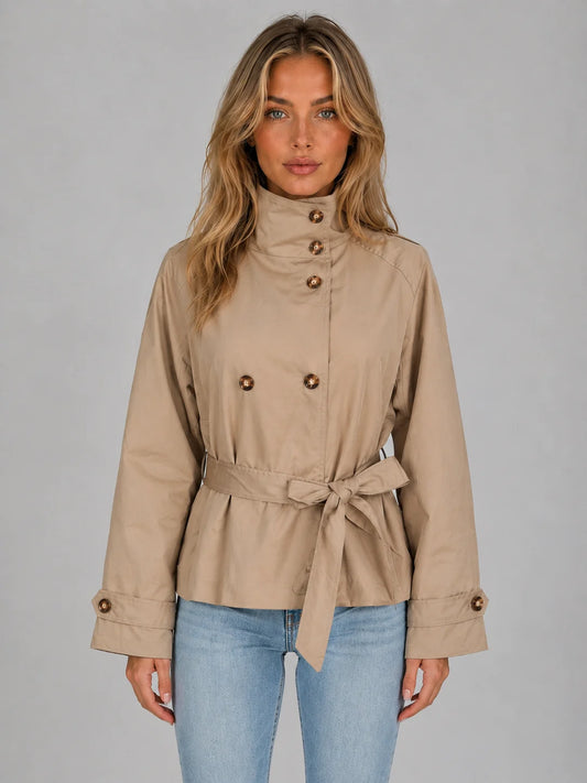 Linda | Women's Trench Jacket Cropped Belted Double-Breasted Tailored Structured Smart Chic Occasion Everyday Autumn Winter