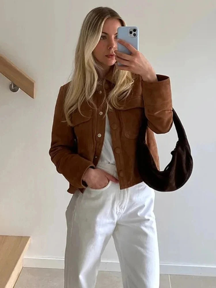 Wolfe | Women's Suede Jacket Shirt Collar Water-Resistant Structured Refined Transitional Smart Casual Everyday Layering Autumn