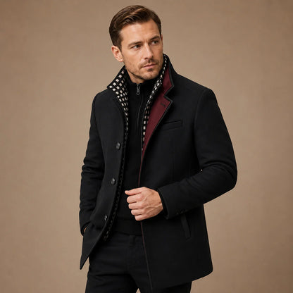 Atlas | Men's Trench Coat Wool Stand Collar Smart Casual Structured Longline Tailored Warm Refined Business Everyday Autumn Winter