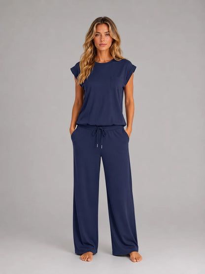 Rosa | Women's Lounge Set Relaxed T-Shirt Wide-Leg Trousers Two-Piece Soft Cosy Coordinated Comfort Loungewear Casual Everyday