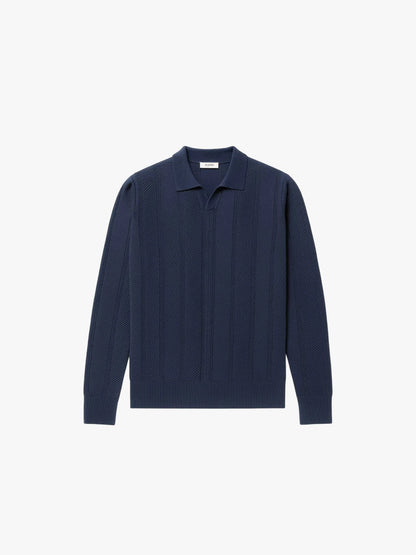 Augustus | Men's Polo Sweater Textured Cotton Long-Sleeve Knit Collared Soft Warm Refined Smart Casual Everyday Layering Autumn