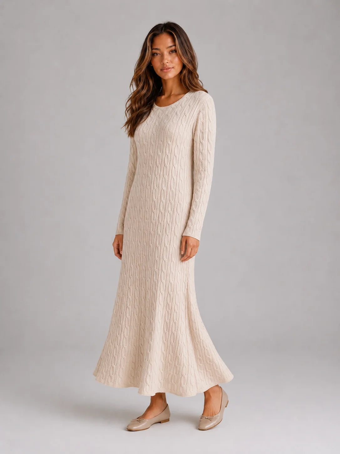 Perla | Women's Maxi Dress Cable-Knit Long-Sleeve Jumper Soft Cosy Warm Feminine Chic Occasion Everyday Autumn Winter Knitwear