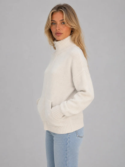 Ramona | Women's Cardigan Zip-Up Knitted Soft Funnel Neck Knit Jacket Cosy Warm Relaxed Layering Chic Feminine Casual Everyday