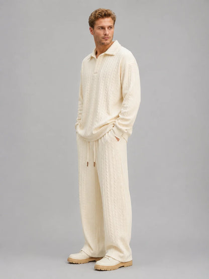 Anderson | Men's Co-ord Set Cable-Knit Collared Top Wide-Leg Trousers Two-Piece Textured Soft Warm Coordinated Refined Everyday