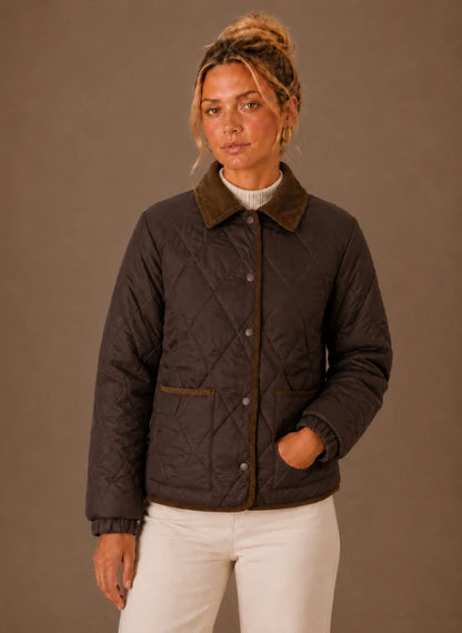 Kiara | Women's Puffer Jacket Quilted Corduroy Collar Diamond Quilt Lightweight Insulated Warm Countryside Casual Everyday Autumn