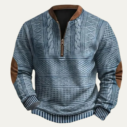 Alaric | Men's Half-Zip Sweater Patterned Elbow Patches Textured Knit Warm Soft Smart Casual Everyday Layering Autumn Winter