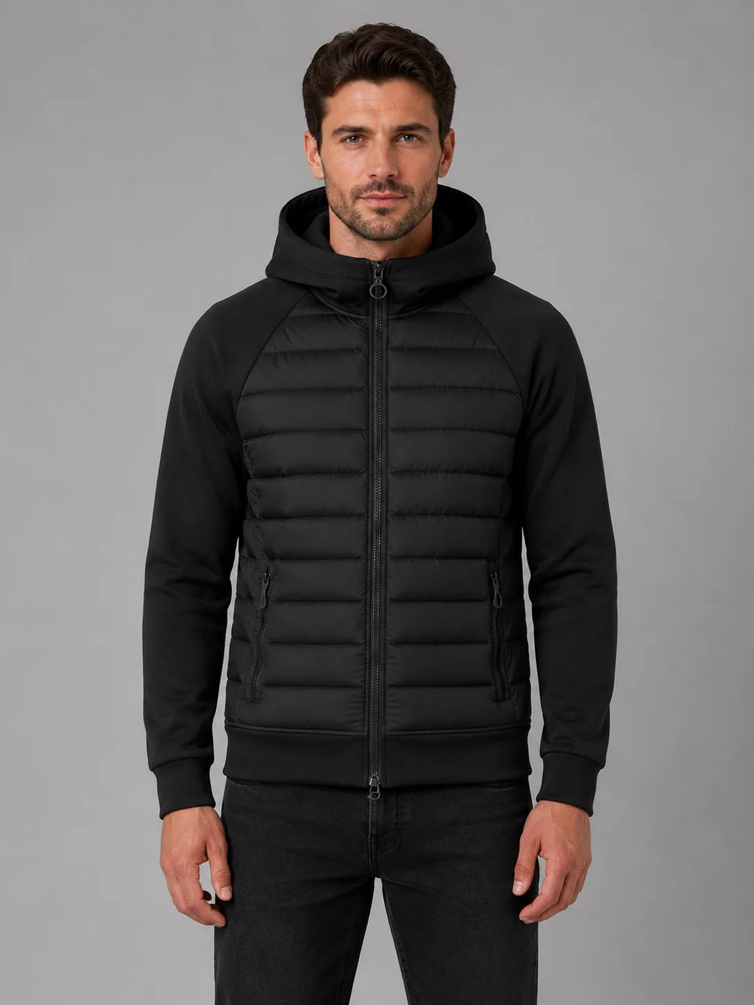 Brett | Men's Jacket Hooded Quilted Lightweight Zip-Through Padded Insulated Warm Casual Everyday Layering Autumn Winter Outerwear