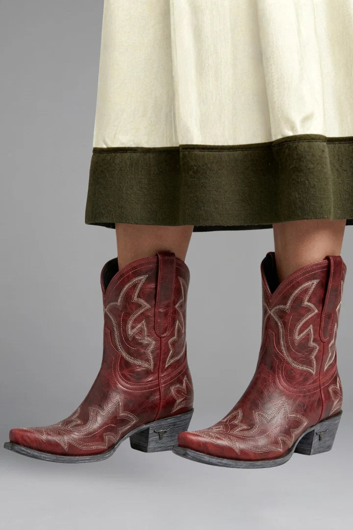 Myra | Women's Boots Western Embroidered Leather Mid-Calf Structured Pointed Statement Heritage Chic Casual Everyday All-Season