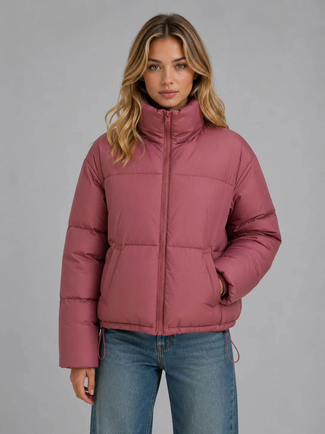 Paola | Women's Puffer Jacket Cropped High Neck Quilted Padded Insulated Warm Zip Casual Everyday Winter Outerwear Cosy Statement