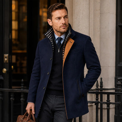 Atlas | Men's Trench Coat Wool Stand Collar Smart Casual Structured Longline Tailored Warm Refined Business Everyday Autumn Winter