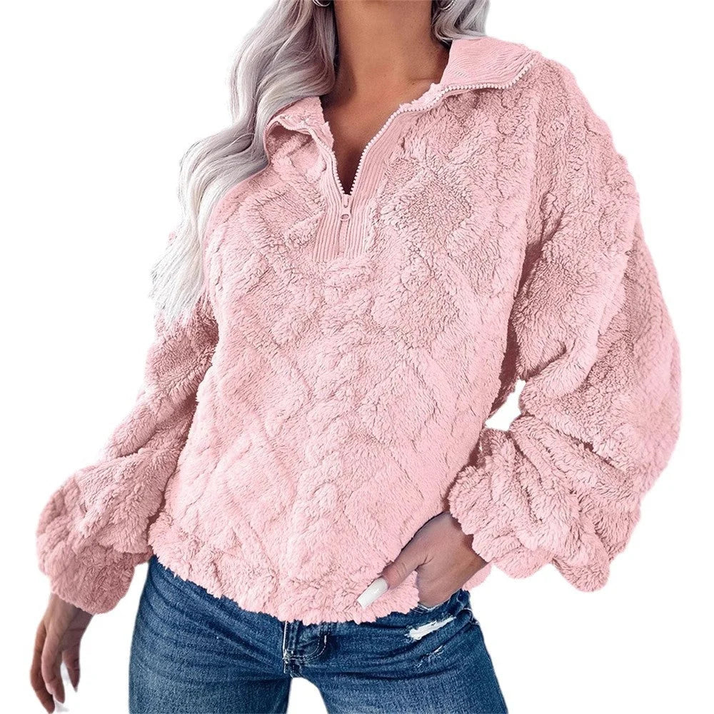 Shay | Women's Jumper Zip-Neck Fleece Pullover Textured Soft Cosy Warm Relaxed Layering Chic Feminine Casual Everyday Autumn