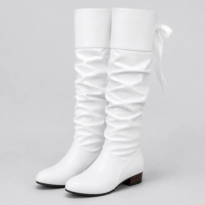 Virginia | Women's Knee-High Boots Block Heel Bow Detail Structured Elegant Chic Casual Occasion Everyday Autumn Winter Footwear