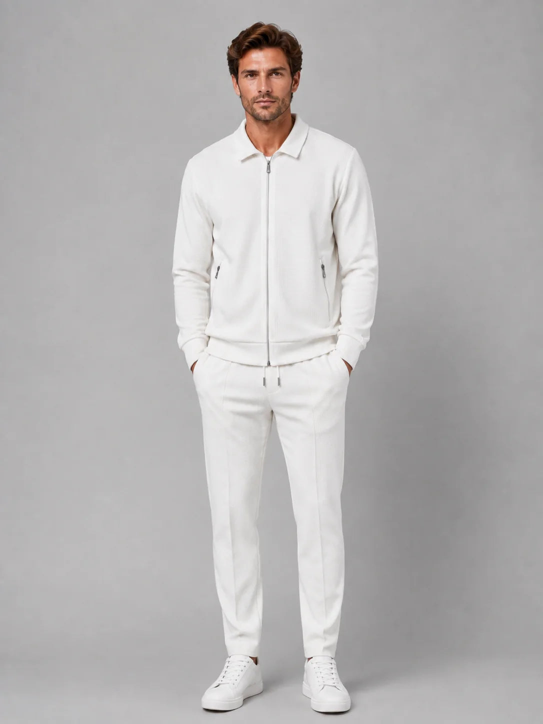 Amos | Men's Co-ord Set Zip Jacket Trousers Two-Piece Textured Smart Casual Coordinated Relaxed Refined Everyday Autumn Winter