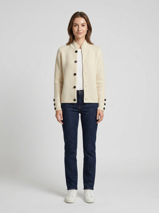Sienna | Women's Cardigan Stand Collar Button-Front Knit Long - Front [Lystr 6a7ef45d0a1912fe6f7813ab:front]
