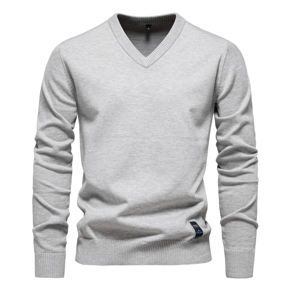 Aarav | Men's Sweater V-Neck Cotton-Blend Slim Fit Soft Breathable Knit Timeless Smart Casual Everyday Layering Autumn Winter