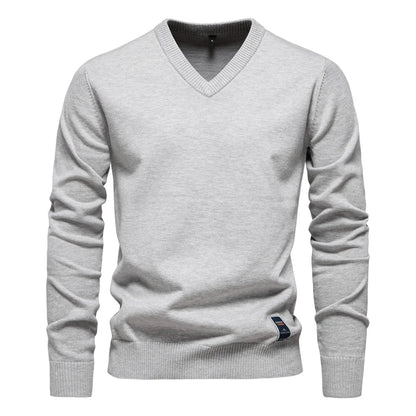 Aarav | Men's Sweater V-Neck Cotton-Blend Slim Fit Soft Breathable Knit Timeless Smart Casual Everyday Layering Autumn Winter
