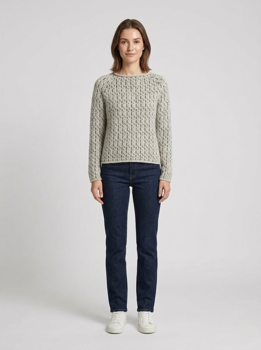 Ella | Women's Sweater Round Neck Textured Pattern Chunky Knit Soft Cosy Warm Layering Chic Casual Everyday Autumn Winter Knitwear - Front [Lystr 6a84b5449d108d2a5558f105:front]