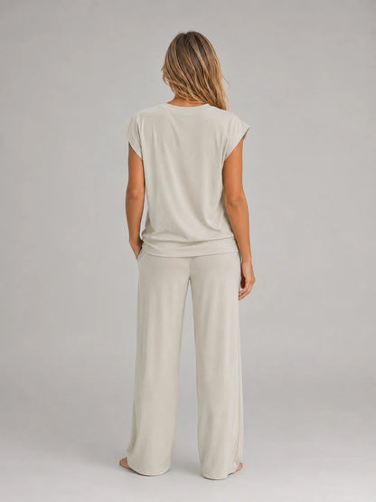 Rosa | Women's Lounge Set Relaxed T-Shirt Wide-Leg Trousers Two-Piece Soft Cosy Coordinated Comfort Loungewear Casual Everyday