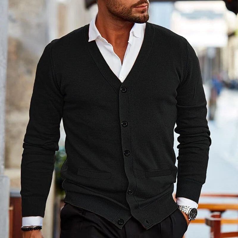 Alden | Men's Cardigan Button Front V-Neck Casual Knit Soft Refined Layering Smart Casual Everyday Autumn Winter Knitwear Warm
