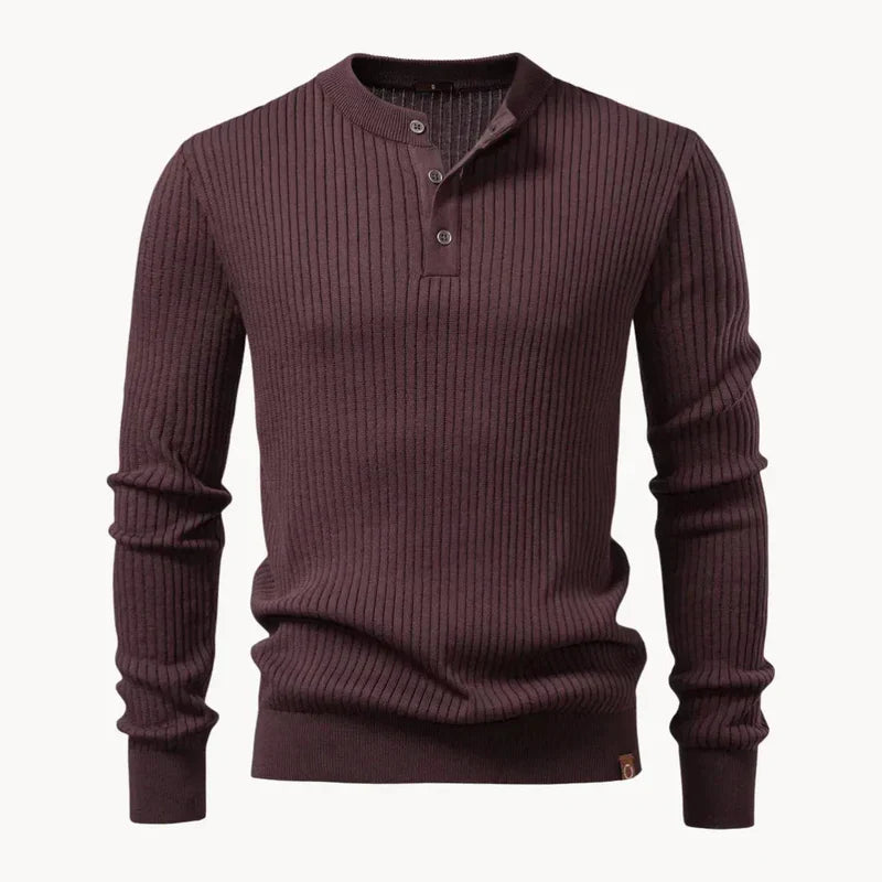 Percival | Men's Henley Sweater Ribbed Knit Textured Soft Warm Refined Smart Casual Everyday Layering Autumn Winter Knitwear Cosy